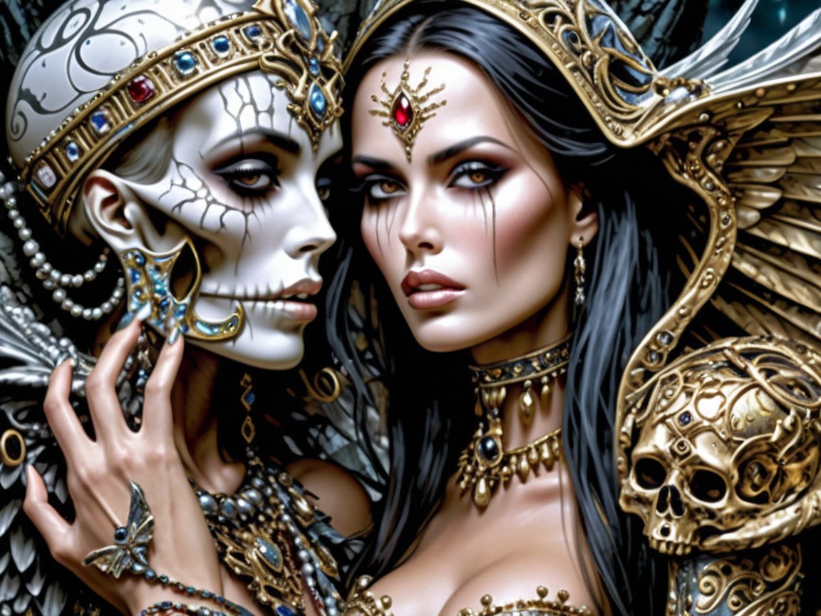 Women with Skeleton Face and Regal Armor Details