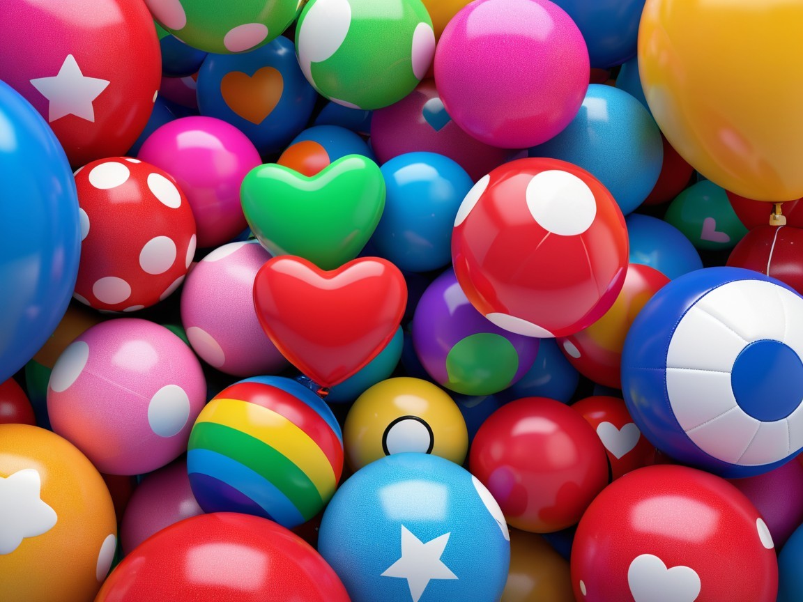 Colorful Balloons and Balls in Festive Arrangement
