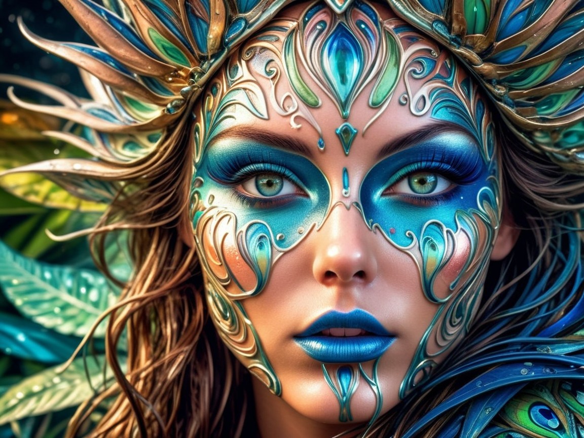 Portrait of a woman with nature-inspired face paint
