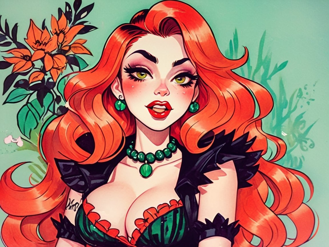 Stylized Character with Red Hair and Green Outfit