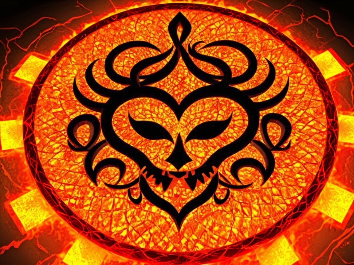Black Emblem of Creature Against Fiery Background