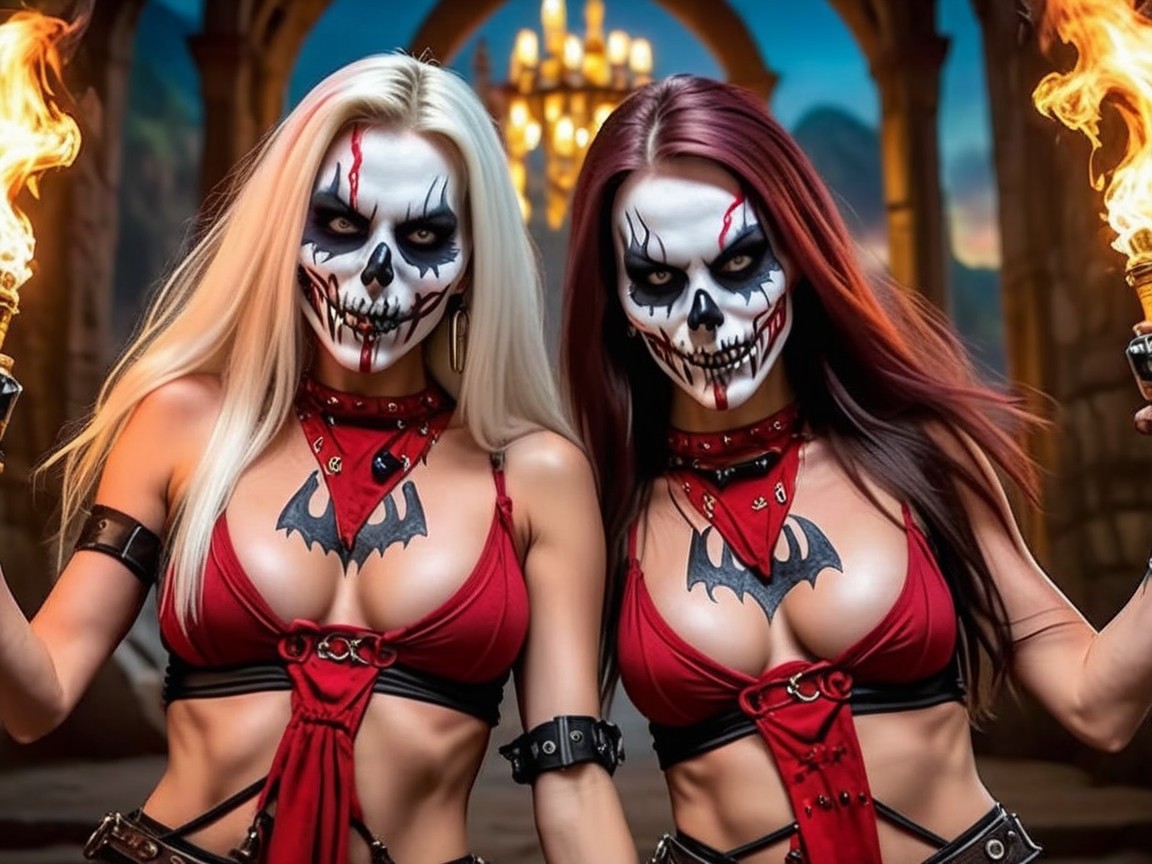 Women with Skeletal Makeup in Gothic Setting