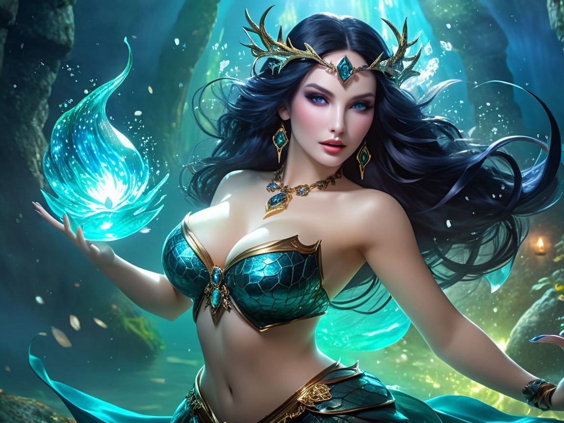Mystical Underwater Scene with Enchanted Woman