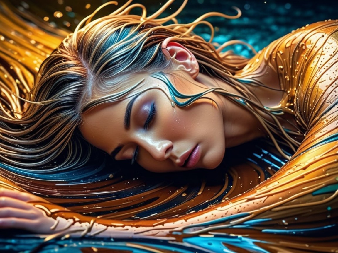 Hyperrealistic Digital Painting of a Woman in Liquid