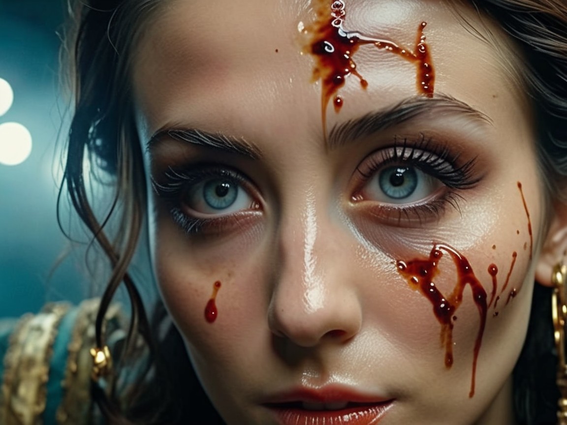 Close-Up of Woman's Face with Blue Eyes and Makeup