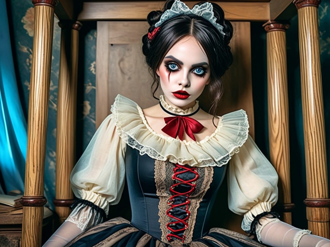 Vintage-inspired dress with puffed sleeves and lace