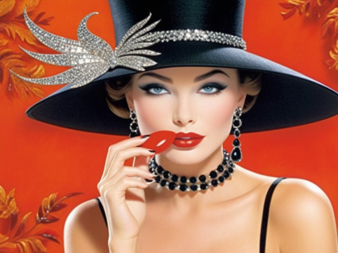 Elegant Woman in Black Hat with Autumn Background