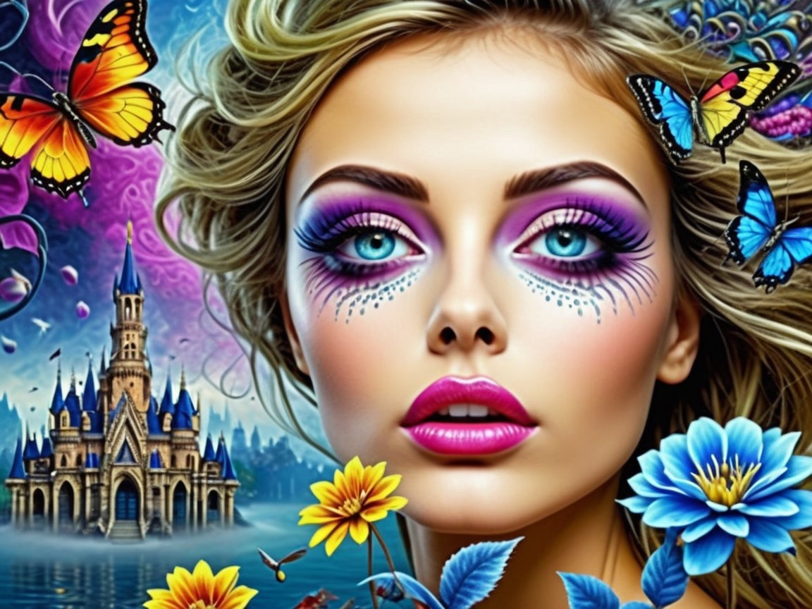 Enchanting Scene of a Young Woman with Butterflies