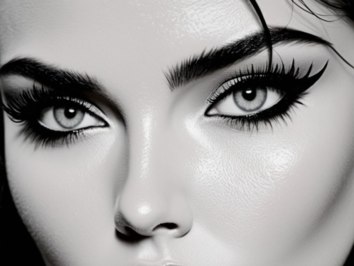 Close-Up of Flawless Skin and Dramatic Makeup