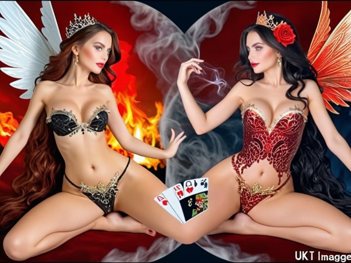 Women with Wings in Fire and Darkness Backdrop