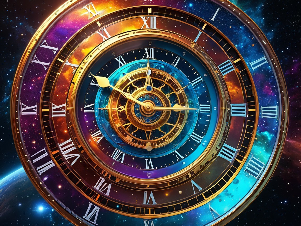 Cosmic Clock with Gears and Starry Patterns