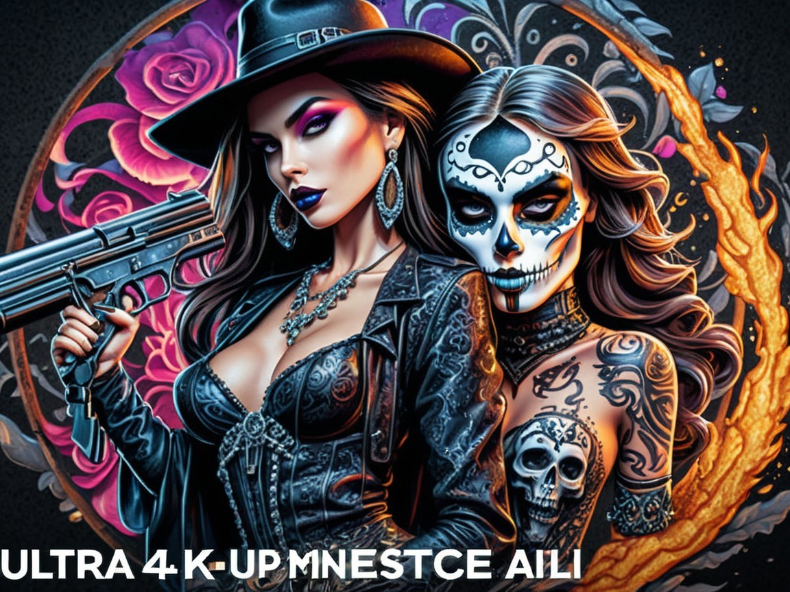Gothic Illustration of Two Women with Intricate Details