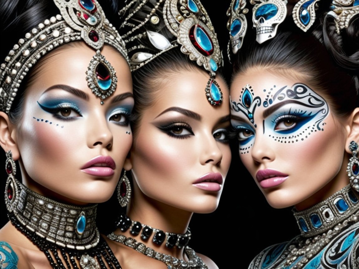 Striking Women with Elaborate Makeup and Headpieces
