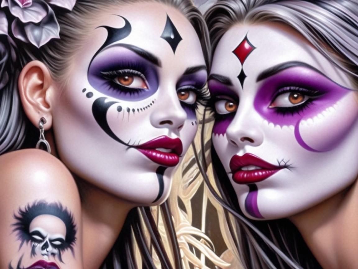 Intricate Face Paint on Two Striking Women