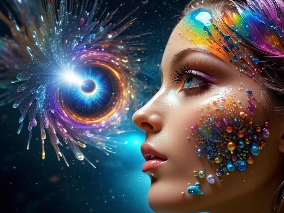 Close-Up of Woman's Face with Colorful Patterns