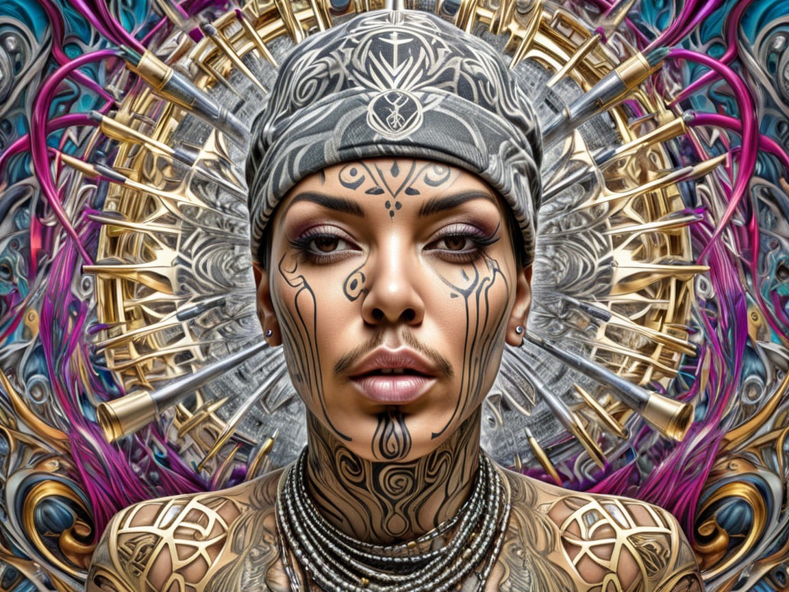 Portrait of a Person with Intricate Body Tattoos
