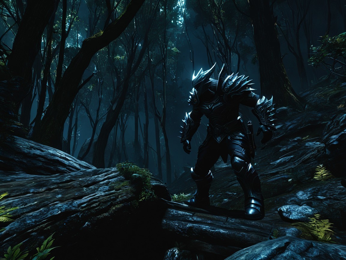 Armored Warrior in a Mystical Forest Setting