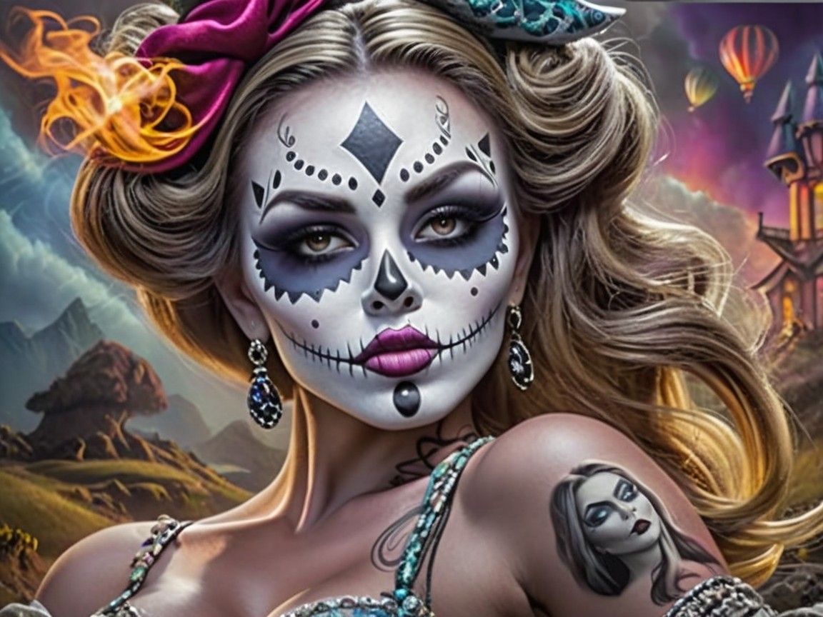 Vibrant Day of the Dead Figure with Sugar Skull Makeup