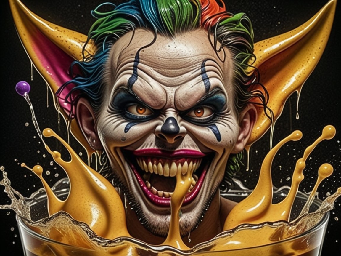 Sinister Clown with Exaggerated Features and Chaos