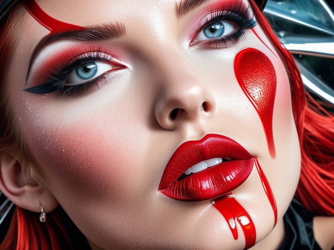 Close-Up of Model's Face with Bold Makeup Features