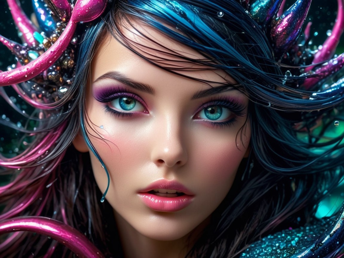 Portrait of a Young Woman with Colorful Hair and Accessories