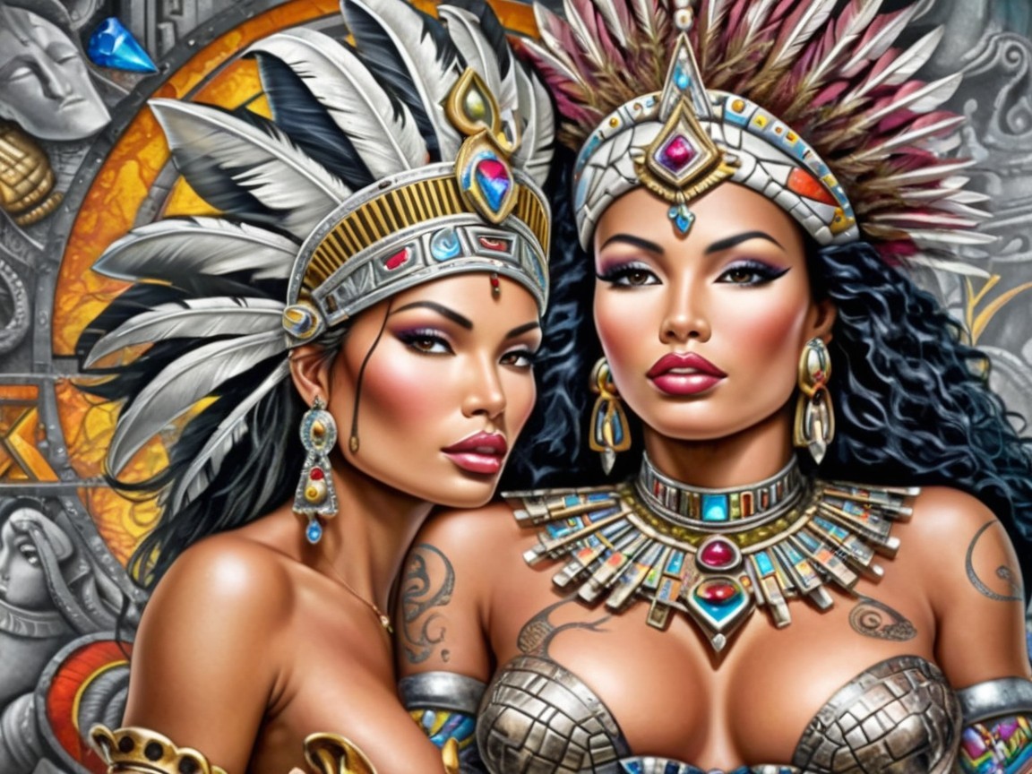 Regal Women in Elaborate Ancient-Inspired Attire
