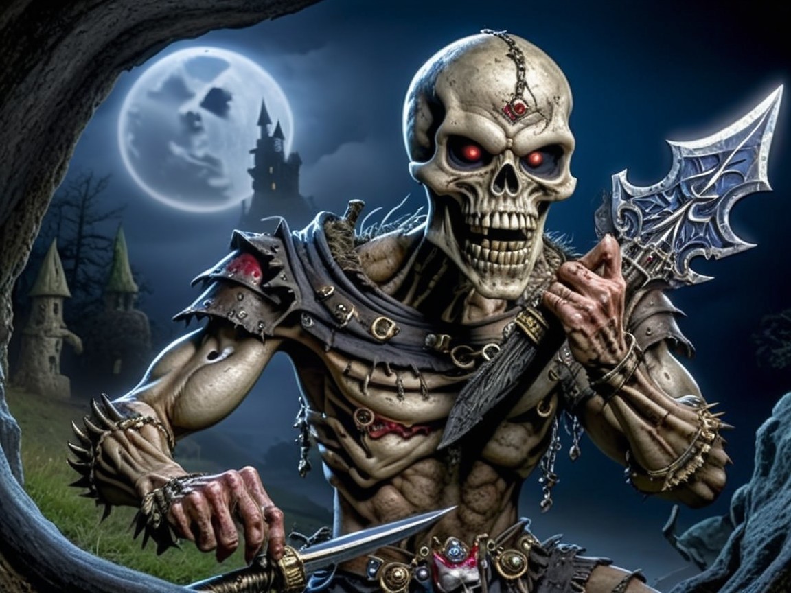 Menacing Skeleton Warrior with Sword in Dark Cave
