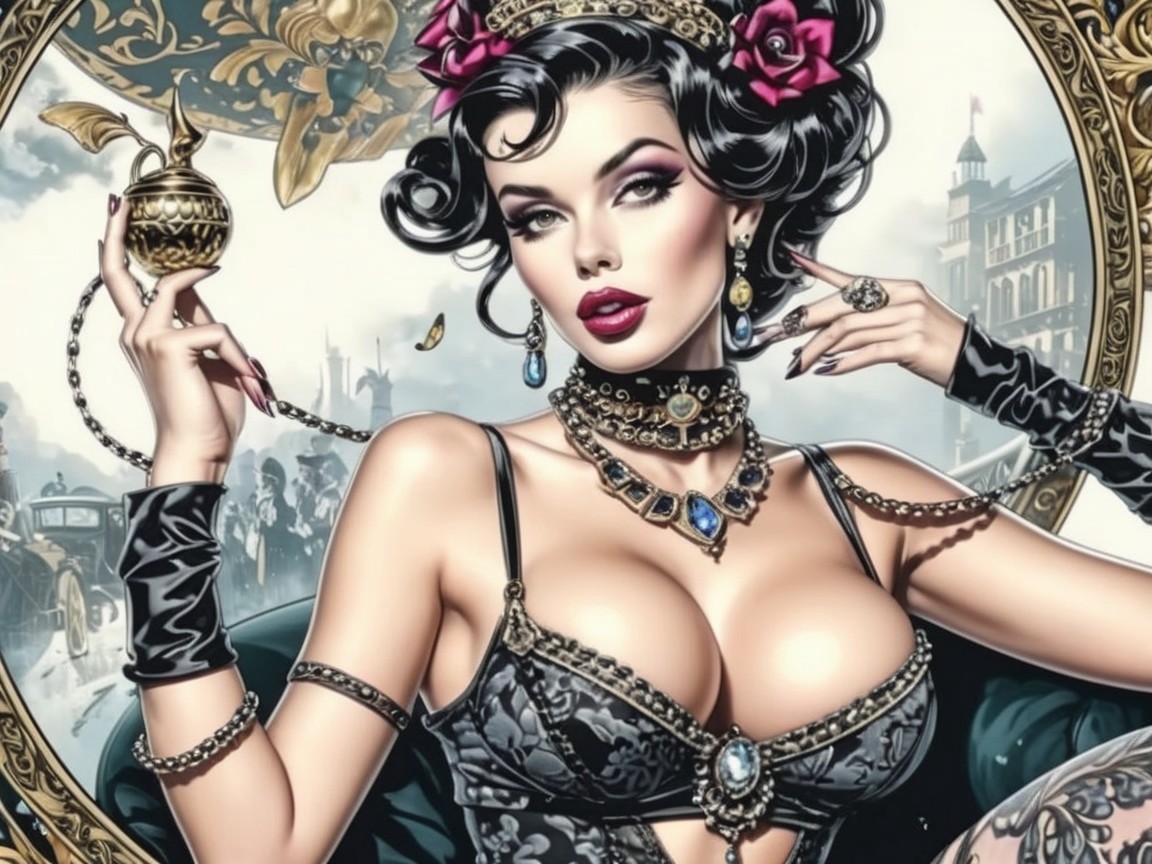Glamorous Woman in Vintage City with Elegant Jewelry