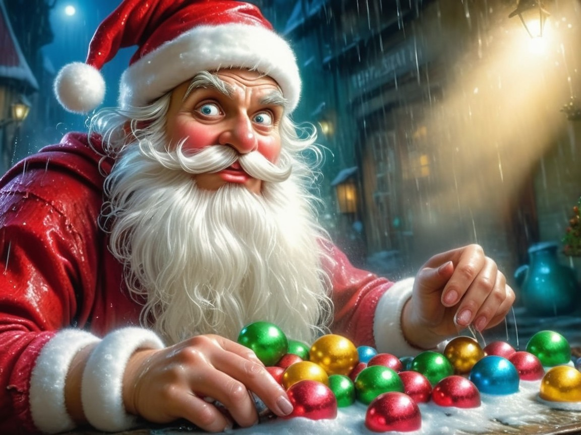 Santa Claus in Red Costume with Colorful Ornaments