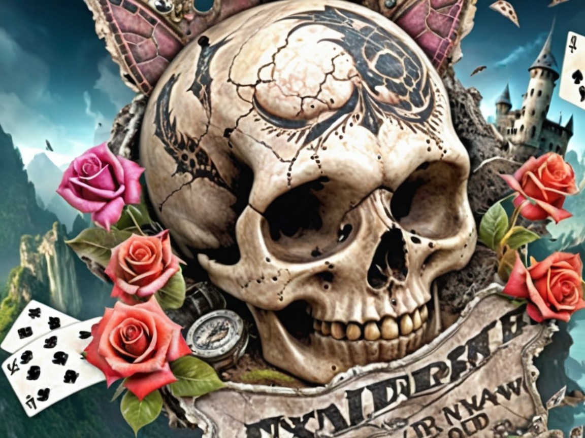 Intricate Skull Design with Floral and Gothic Elements