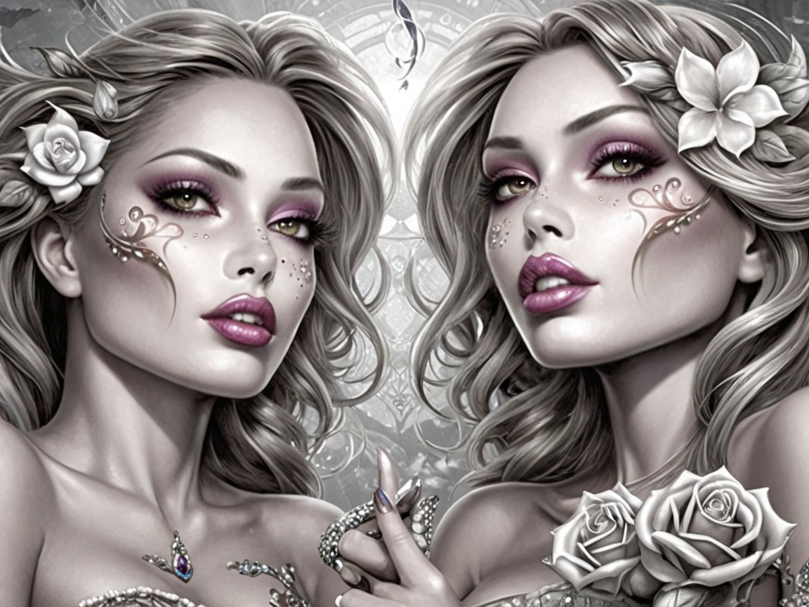 Ethereal Figures with Floral Accents and Jewelry