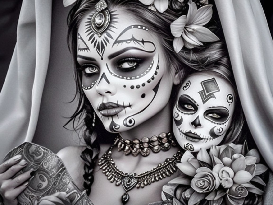 Portrait of Woman with Day of the Dead Makeup