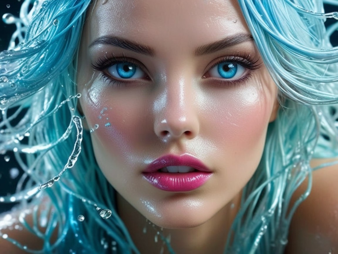 Close-Up Portrait of Individual with Blue Hair and Eyes