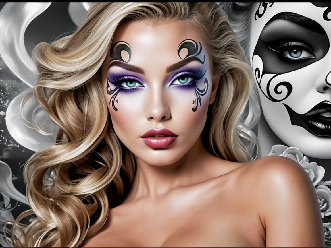 Glamorous Portrait of Woman with Intricate Makeup