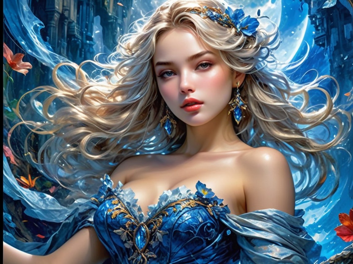 Ethereal Woman in Mystical Fantasy Landscape Scene