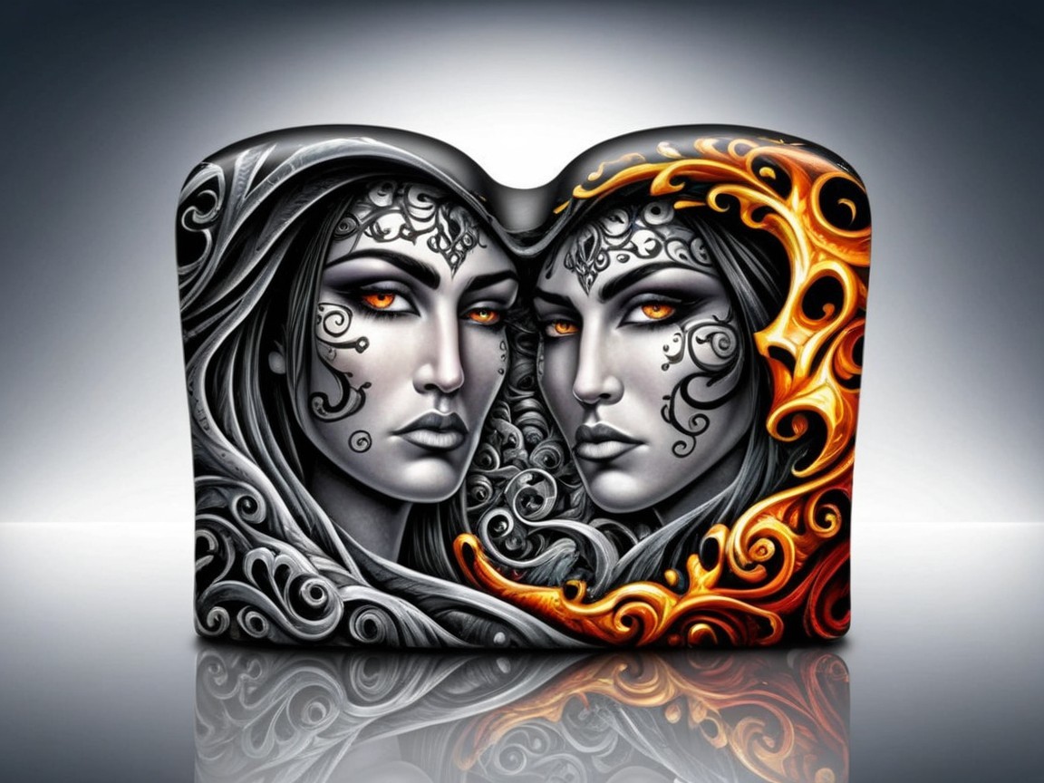 Monochrome Faces with Metallic Accents and Glow