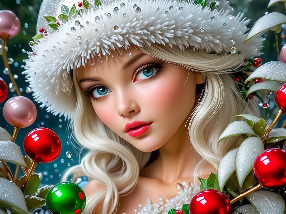 Detailed Digital Painting of Anime Girl in Christmas Theme