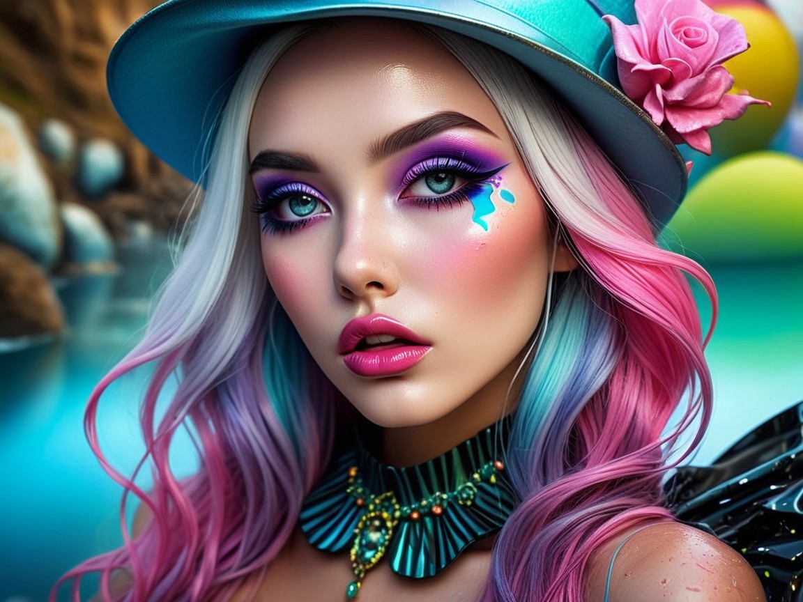 Portrait of a Young Woman with Pastel Hair and Makeup