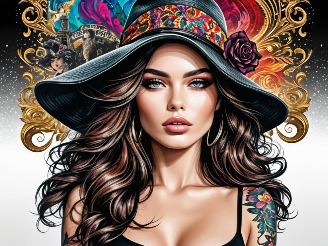 Portrait of a Young Woman with Bold Makeup and Hat