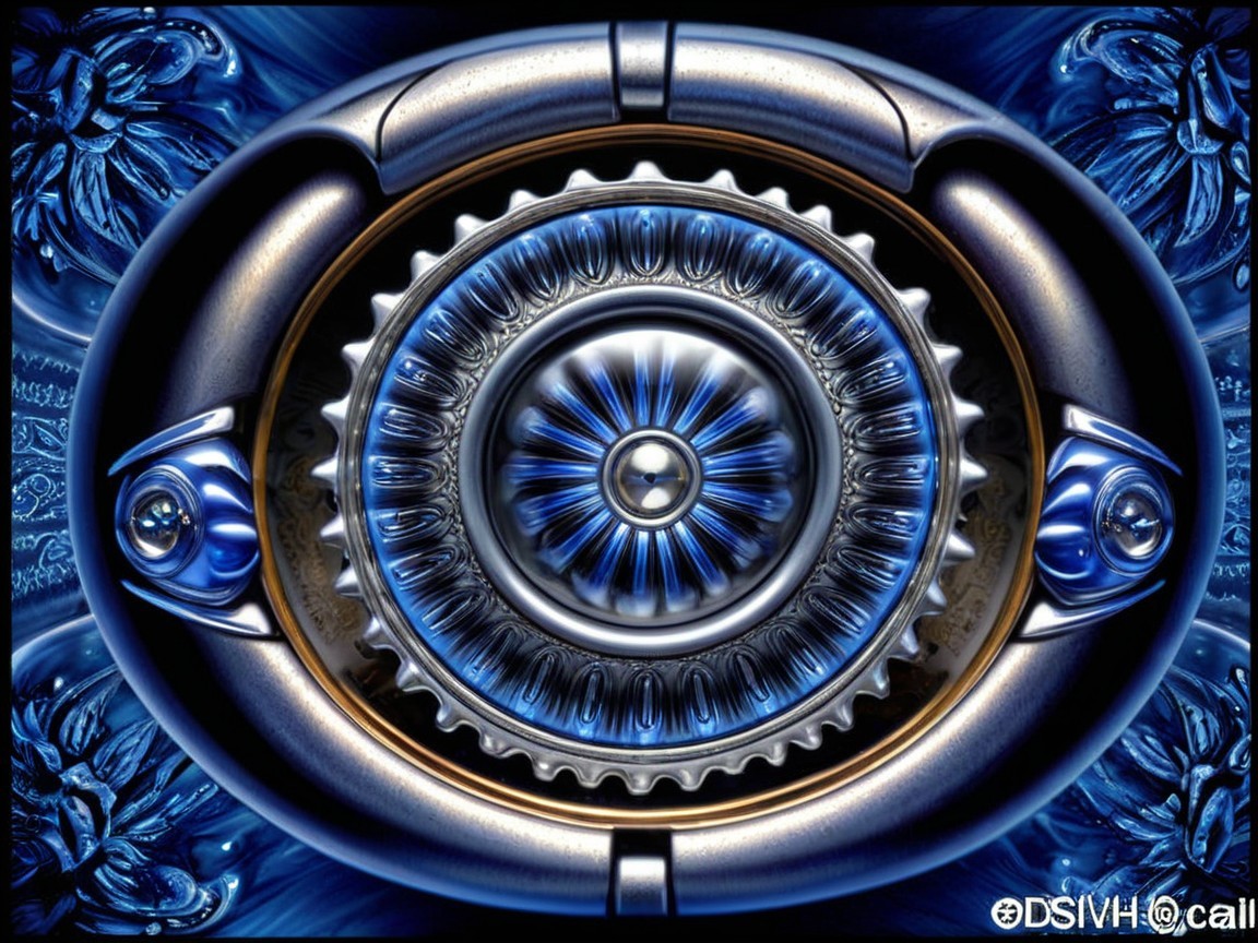 Close-up of an intricate mechanical component on blue