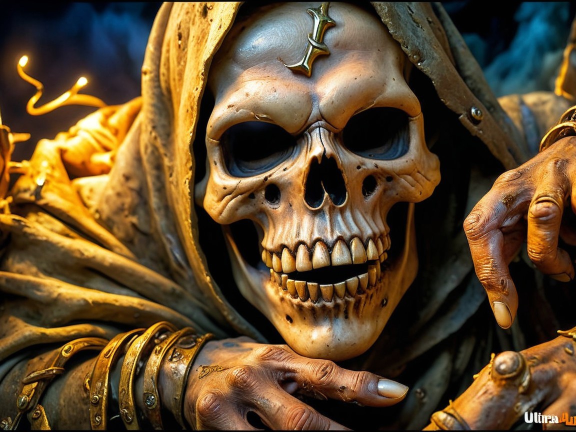 Lifelike Sculpture of a Skeletal Figure in Robes