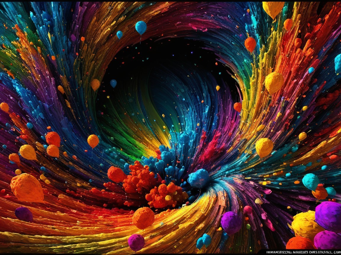 Vibrant Color Swirl with Dynamic Textures and Spheres