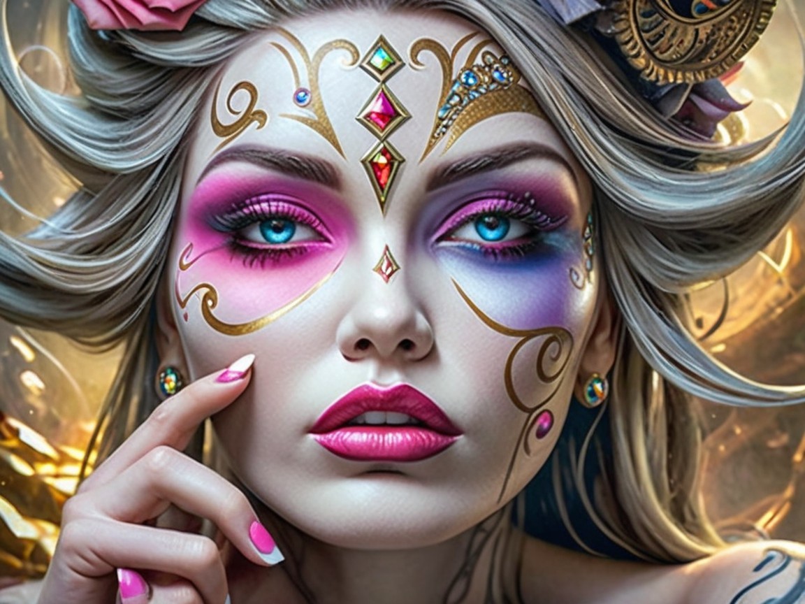 Woman with Colorful Makeup in Mystical Setting