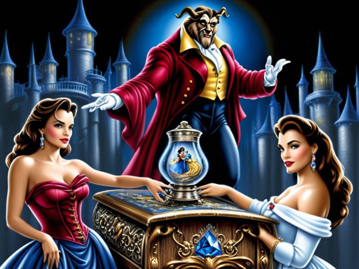 Regal Beast with Women and Enchanted Castle Scene