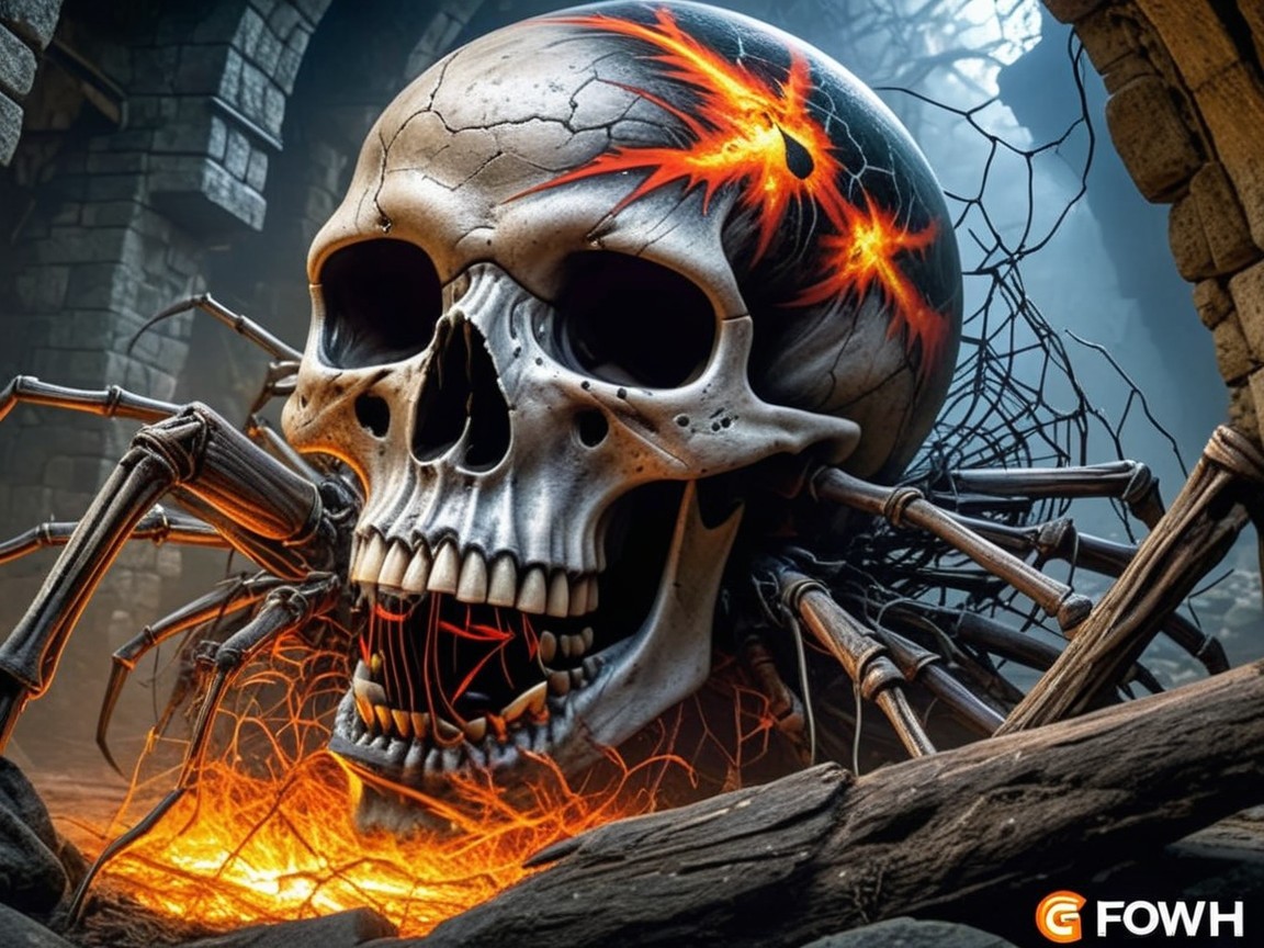 Colossal Skull in Dark Ancient Stone Setting