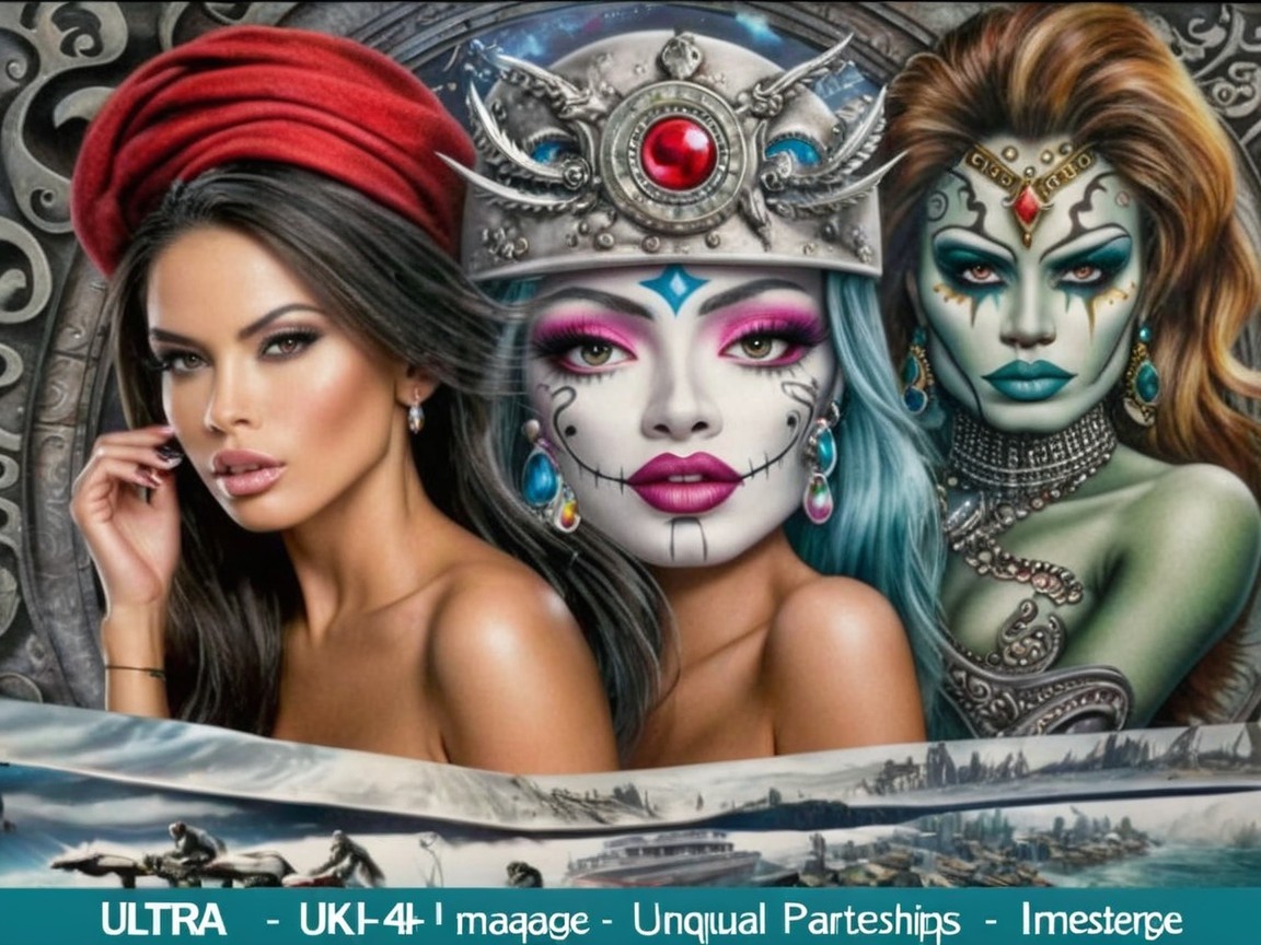Three Women with Unique Makeup in Icy Landscape