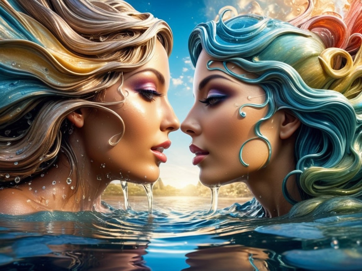 Ethereal Women in Vibrant Hair with Serene Expressions