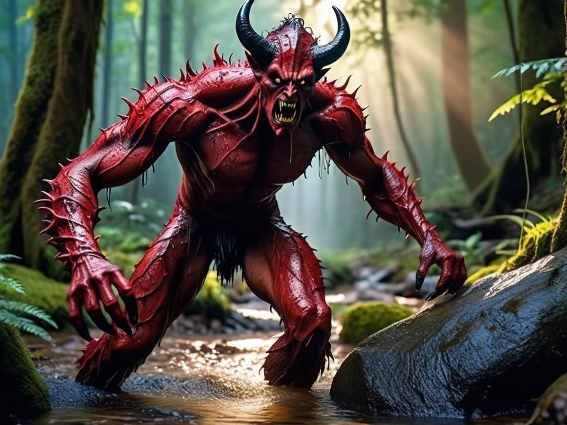 Fearsome Creature in a Mystical Forest Setting