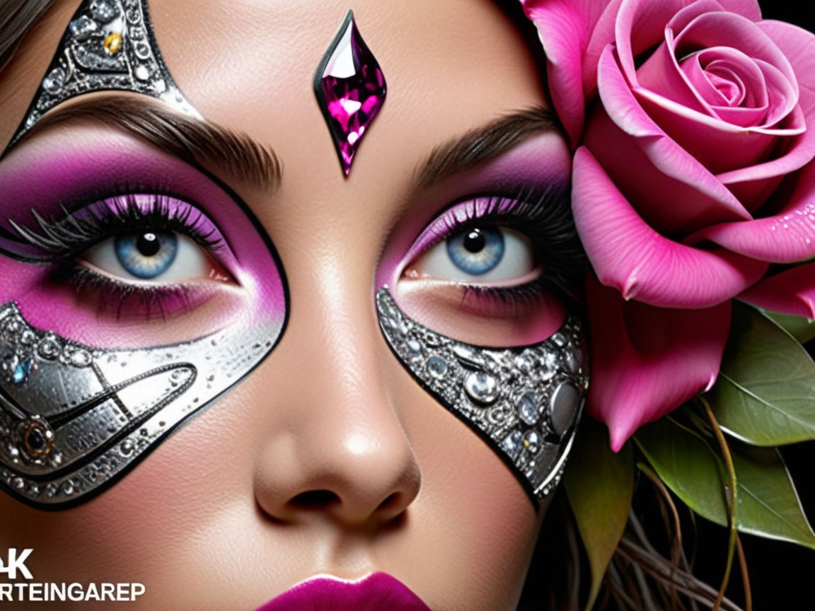 Close-Up of Face with Intricate Silver Makeup