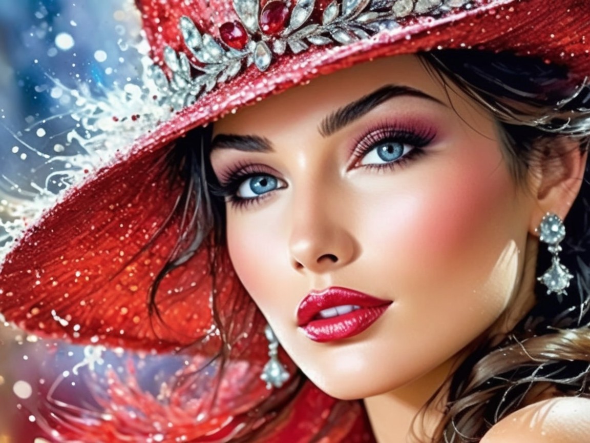 Portrait of a Woman in a Red Hat with Jewels